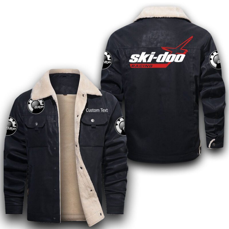 Brp Ski-Doo Sherpa Lined Leather Jacket Black And Brown