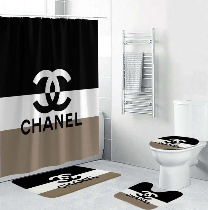 Chanel Shower Curtain Black And White Beige Luxury Bathroom Set BRS808