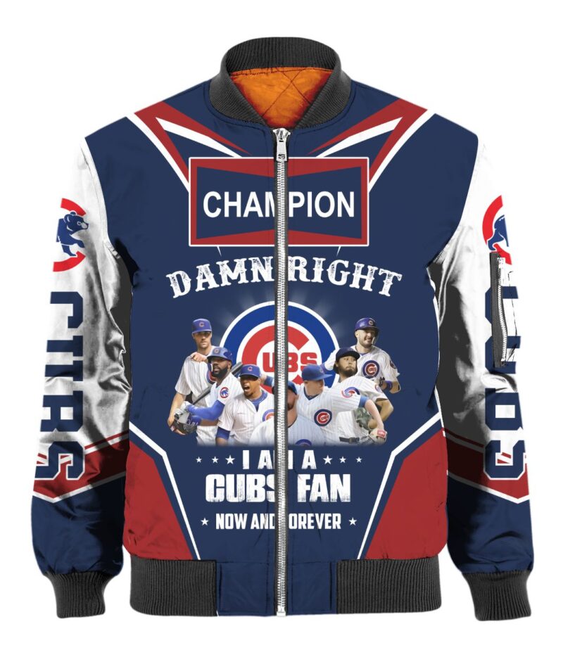 Chicago Cubs Damn Right I Am A Cubs Fans Now And Forever Legends 3D Allover Gift With Custom Number Name For Cubs Fans Bomber Jacket BJ00142