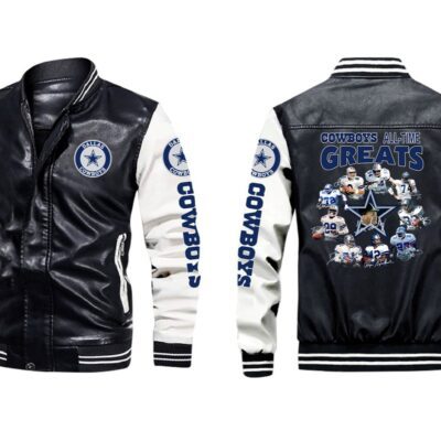 Dallas Cowboys All Time Greats Coach Players Signatures Gift For Cowboys Fans Leather Bomber Jacket LBJ0203