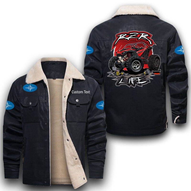 Polaris-Rzr Sherpa Lined Leather Jacket Black And Brown