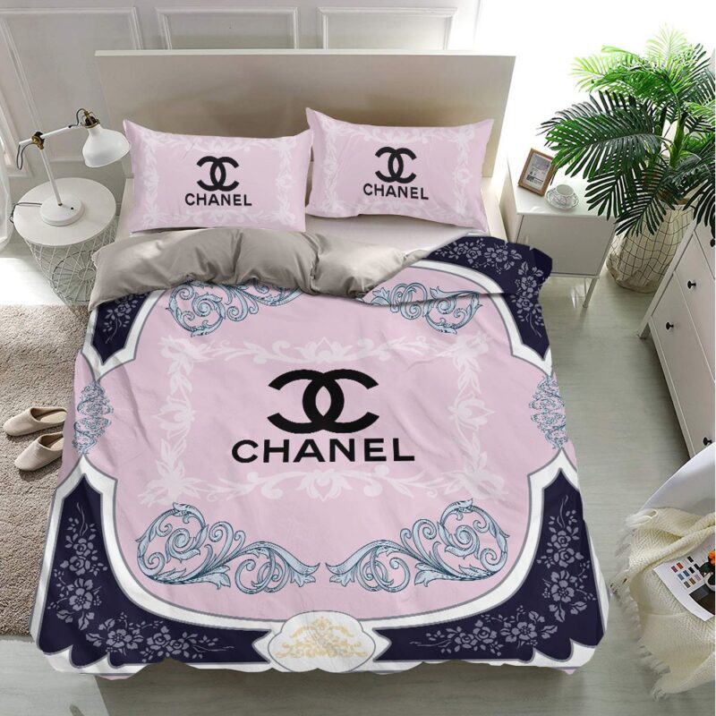 Chanel Beautiful Flowers Bedding Printed Bedding Sets Duvet Cover Luxury Brand Bedding Decor Bedroom Sets BS470