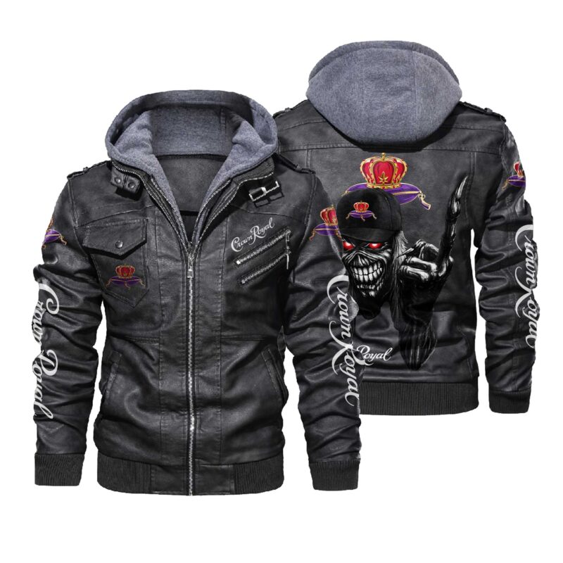 Skull Crown Royal Leather Jacket | Whiskey Gifts | Crown Royal Jacket LJ4530