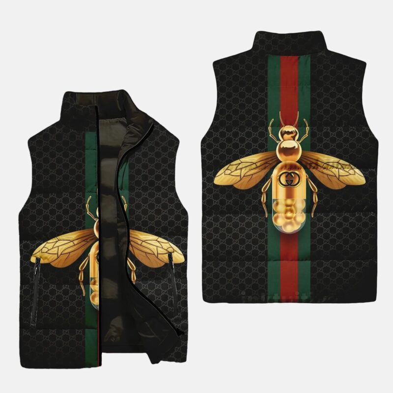 Gucci Bee Black Luxury Brand 3D Sleeveless Down Jacket