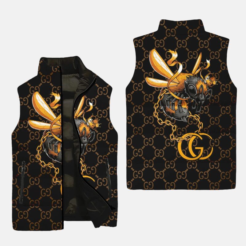 Gucci Bee Black Type 2 Luxury Brand 3D Sleeveless Down Jacket