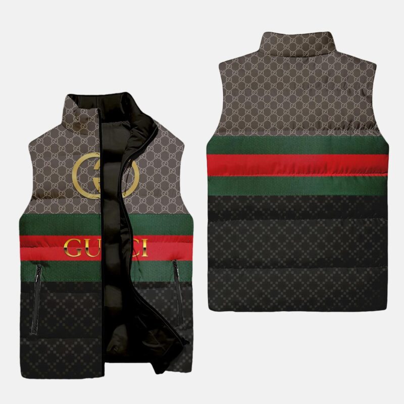 Gucci Brown Monogram Luxury Brand 3D Sleeveless Down Jacket