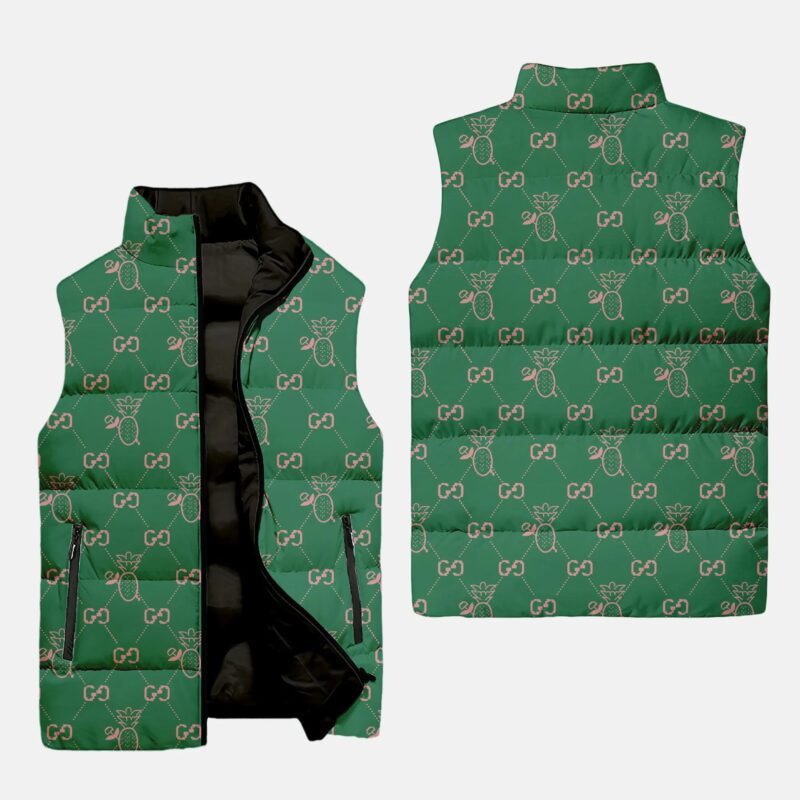 Gucci Green Pattern Luxury Brand 3D Sleeveless Down Jacket