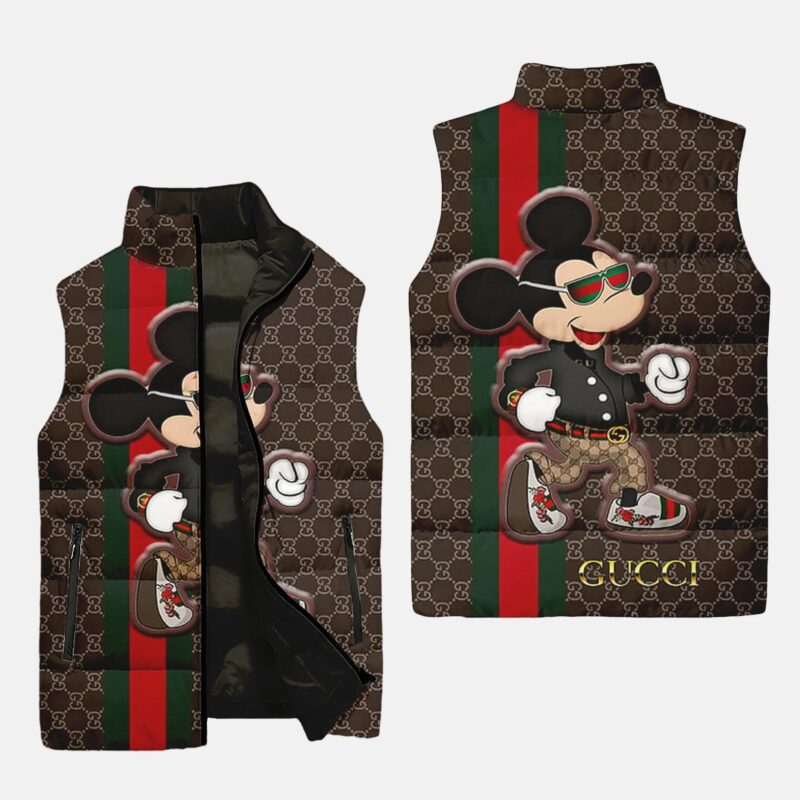 Gucci Mickey Mouse Brown Luxury Brand 3D Sleeveless Down Jacket