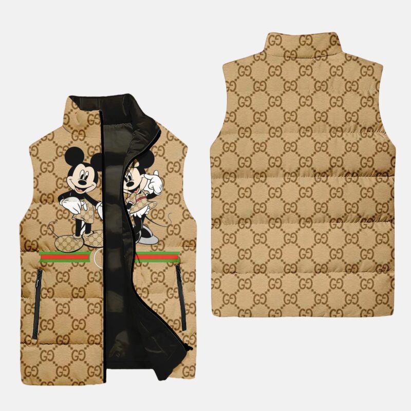 Gucci Mickey Mouse Yellow Luxury Brand 3D Sleeveless Down Jacket