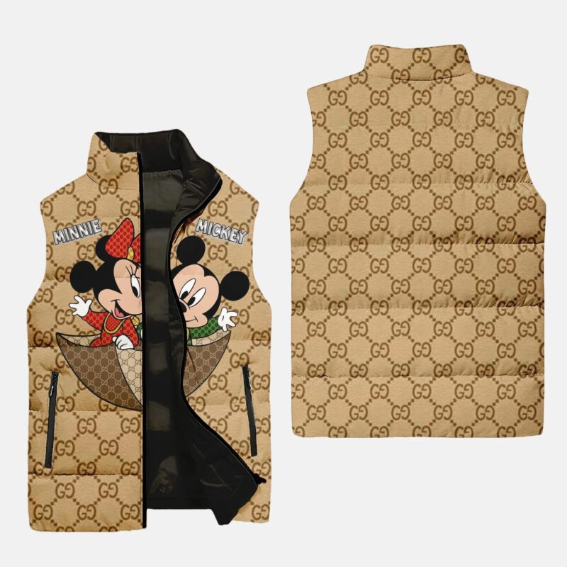 Gucci Mickey Mouse Yellow Type 2 Luxury Brand 3D Sleeveless Down Jacket