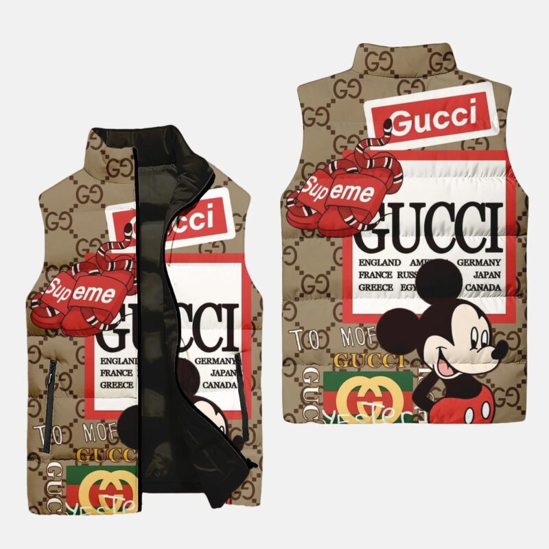 Gucci Supreme Mickey Luxury Brand 3D Sleeveless Down Jacket