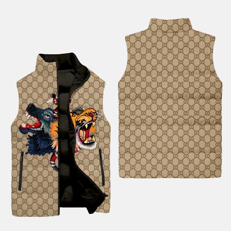 Gucci Tiger & Wolf Luxury Brand 3D Sleeveless Down Jacket