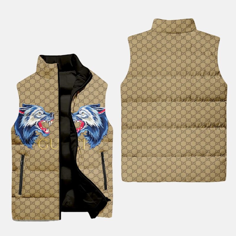 Gucci Wolf Yellow Monogram Luxury Brand 3D Sleeveless Down Jacket