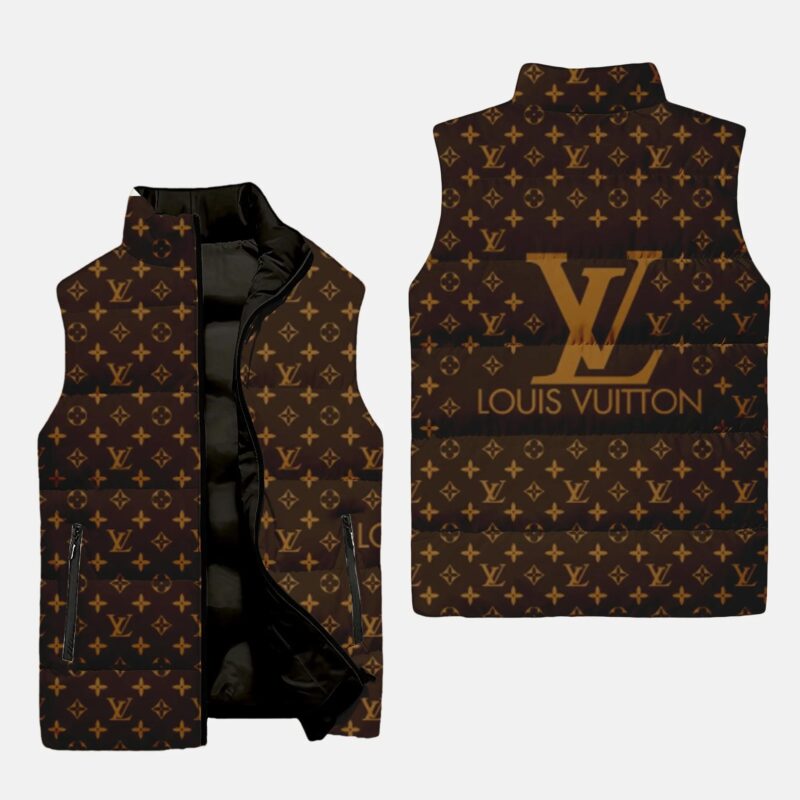 Louis Vuitton Logo Brown Luxury Brand 3D Sleeveless Down Jacket