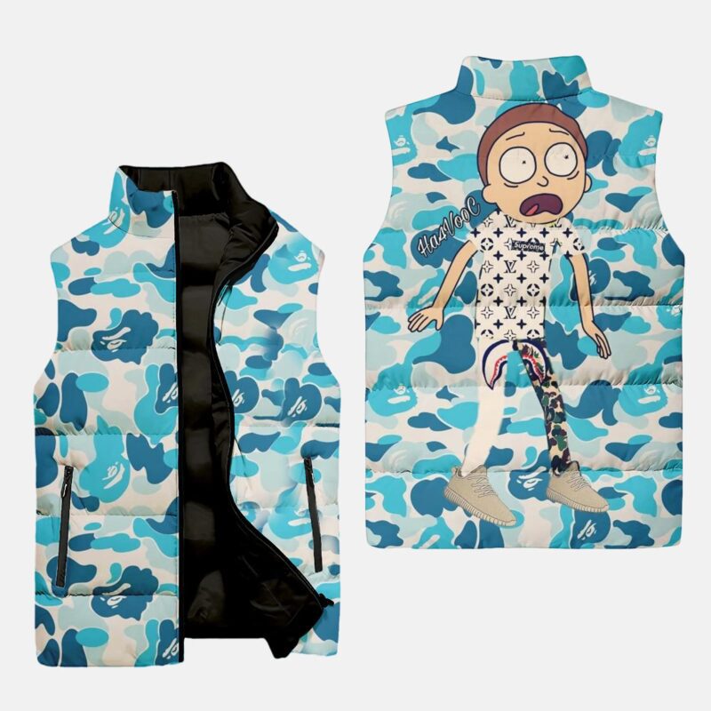 Louis Vuitton Rick And Morty Bape Luxury Brand 3D Sleeveless Down Jacket