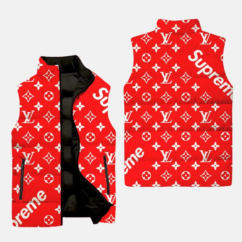 Louis Vuitton Supreme Red Luxury Brand 3D Sleeveless Down Jacket