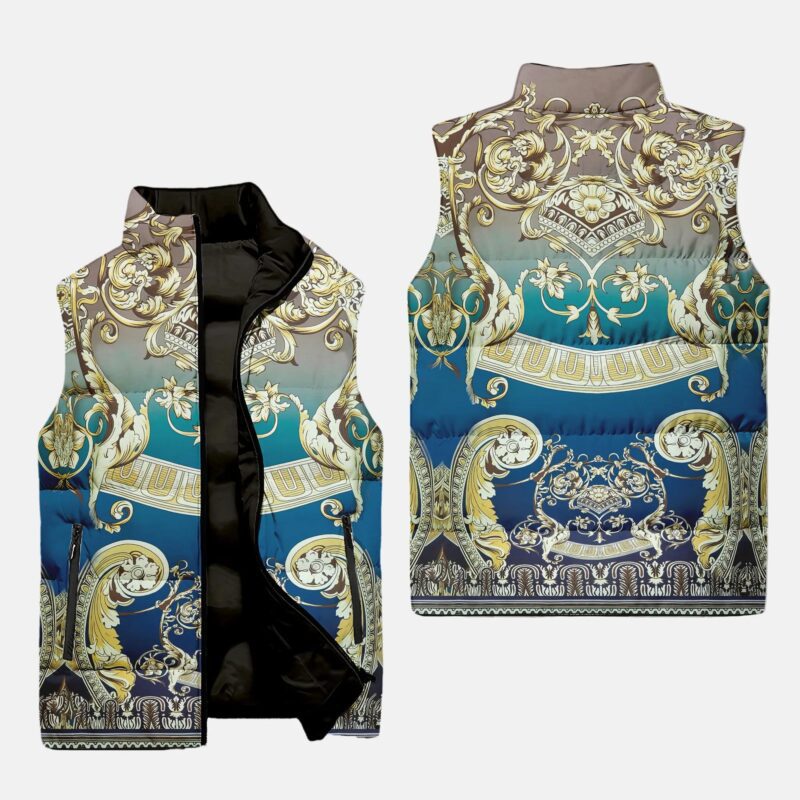 Versace Blue Pattern Luxury Brand Premium Fashion 3D Sleeveless Down Jacket
