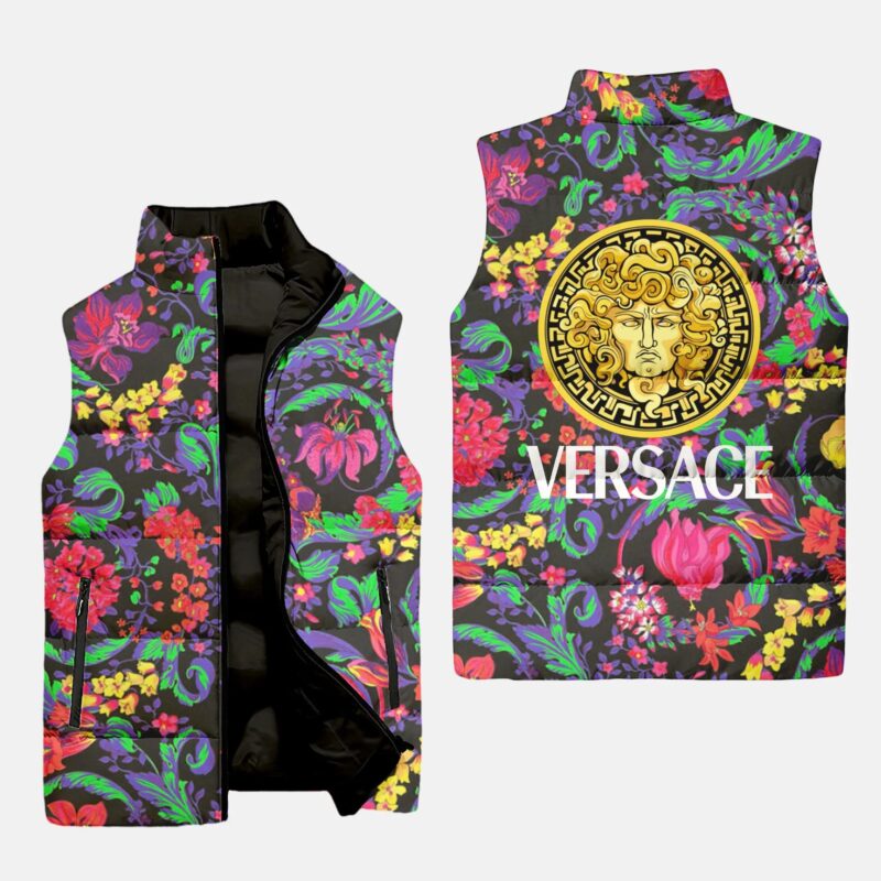 Versace Colorful Black Logo  Luxury Brand 3D Sleeveless Down Jacket