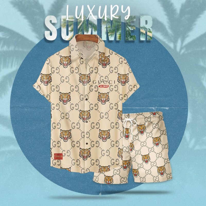 Gucci Tiger Pattern Luxury Summer Hawaiian Shorts Set LHSS1006