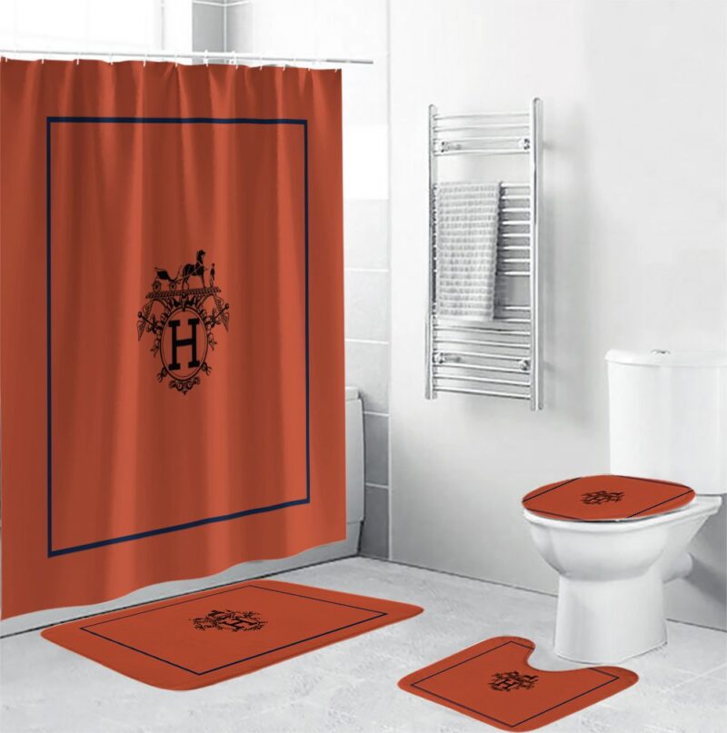 Hermes Logo Shower Curtain Luxury Bathroom Set BRS784