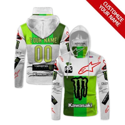 Kawasaki Alpinestars Racing Team White And Green Personalized Custom Number Name For Kawasaki Racing Team Fans Gaiter Hoodie GH0207