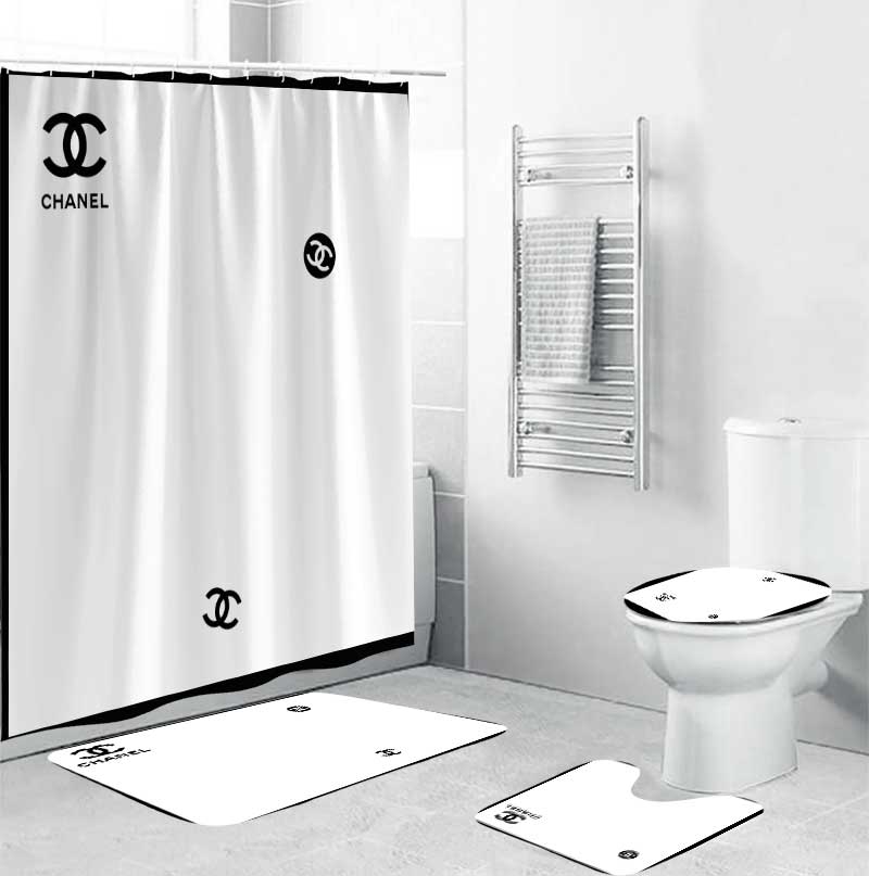 Chanel Shower Curtain White And Beautiful Black Luxury Bathroom Set BRS810 Chanel Shower Curtain White And Beautiful Black Luxury Bathroom Set BRS810