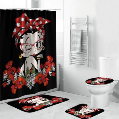 Cute Betty Boop With Red Bowknot Shower Curtain Sets, Shower Curtain Set BRS353