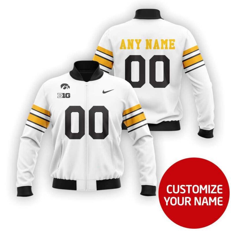 Iowa Hawkeyes #00 Personalized White Jersey Style Gift With Custom Number Name For Hawkeyes Fans Bomber Jacket BJ04027