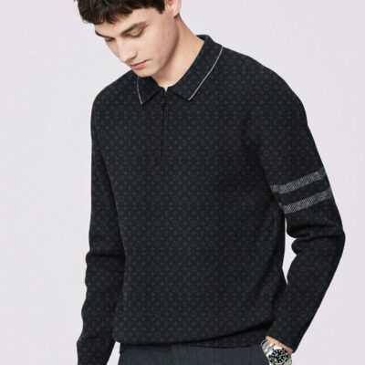 Premium 2024 Luxury LV Zip Polo Sweatshirt (Black) Collar Sweatshirt CPLS1014