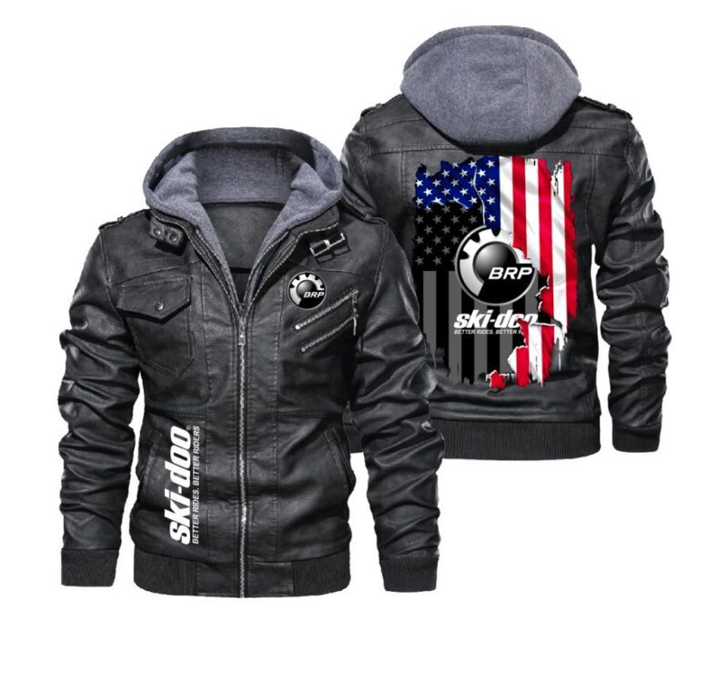 Ski Doo BRP US Flag Leather Jacket LJ2395