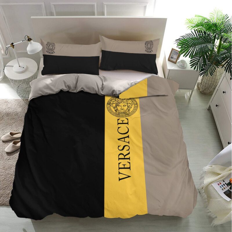 Versace Medusa Yellow Brown Black Luxury Brand Premium Bedding Set Bedspread Duvet Cover Set BS088