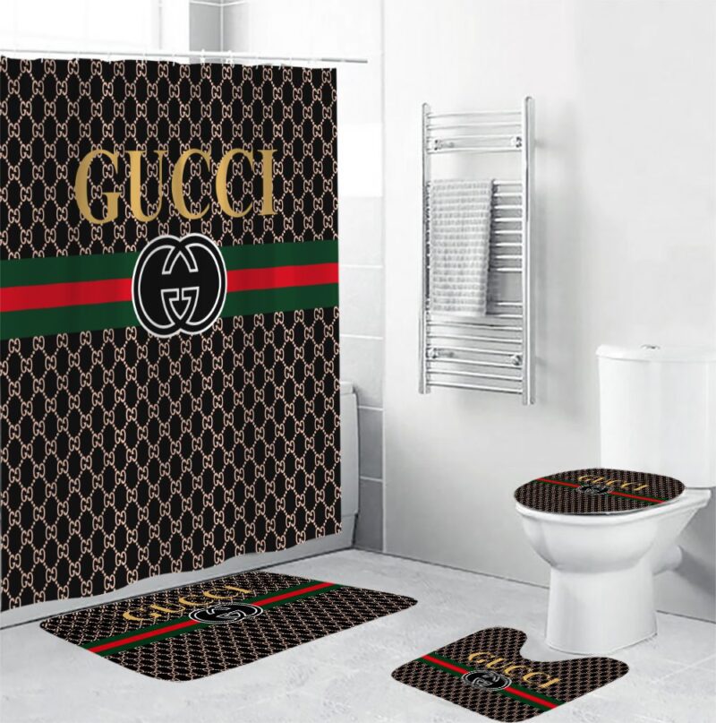 Gucci Luxury Bathroom Set Red And Black Shower Curtain BRS243