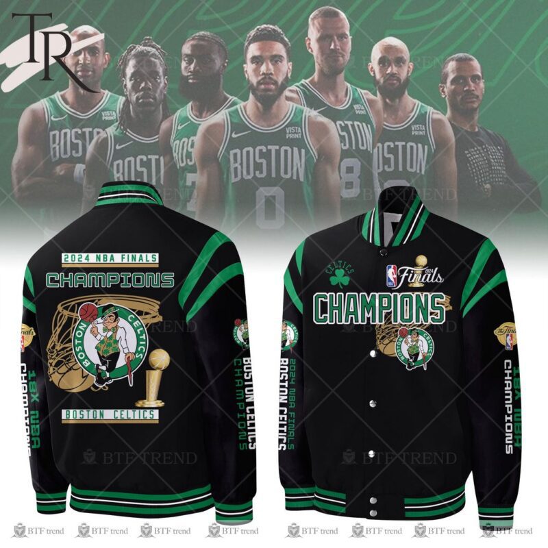 Boston Celtics 2024 NBA Finals Champions Baseball Jacket - Black TBJ1019