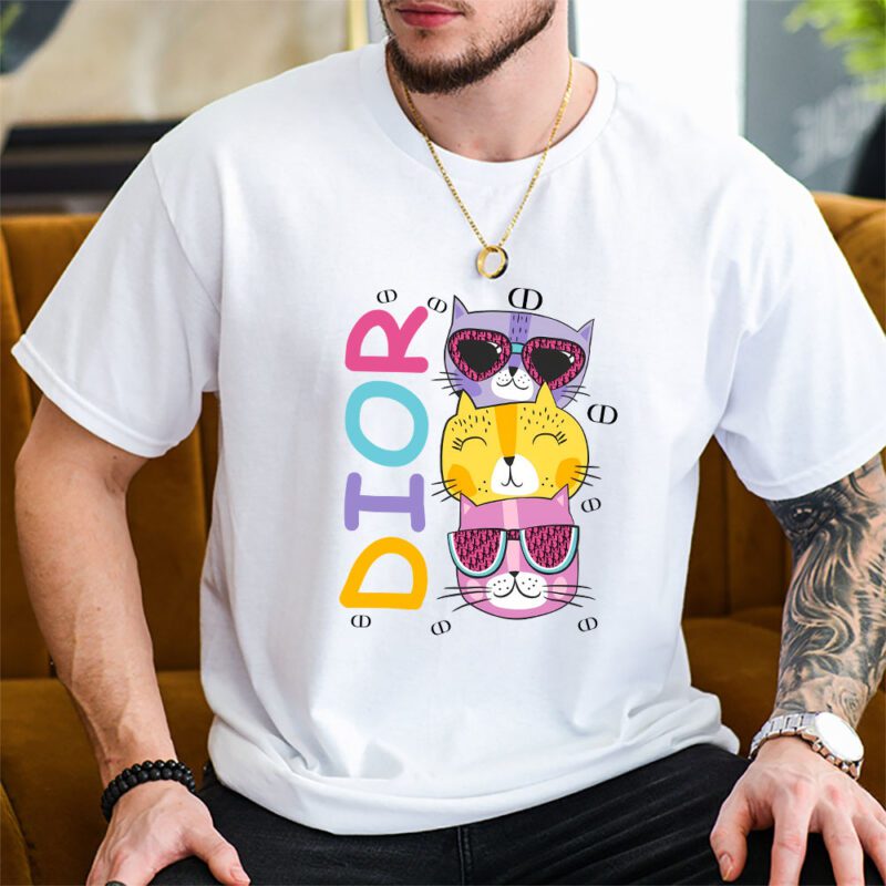 Cartoon Cats In Glasses Fruits Dior Unisex T Shirt TAT5425 2