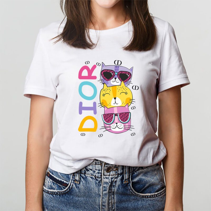 Cartoon Cats In Glasses Fruits Dior Unisex T Shirt TAT5425 3