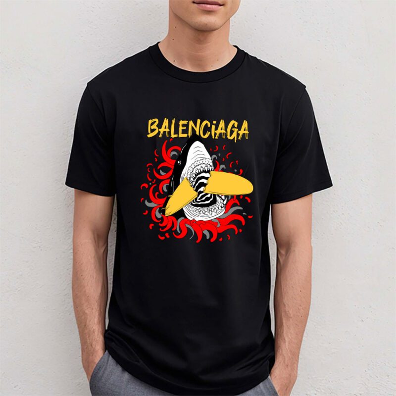 Cartoon Shark With Surfboard Balenciaga Unisex T Shirt TAT5484 4