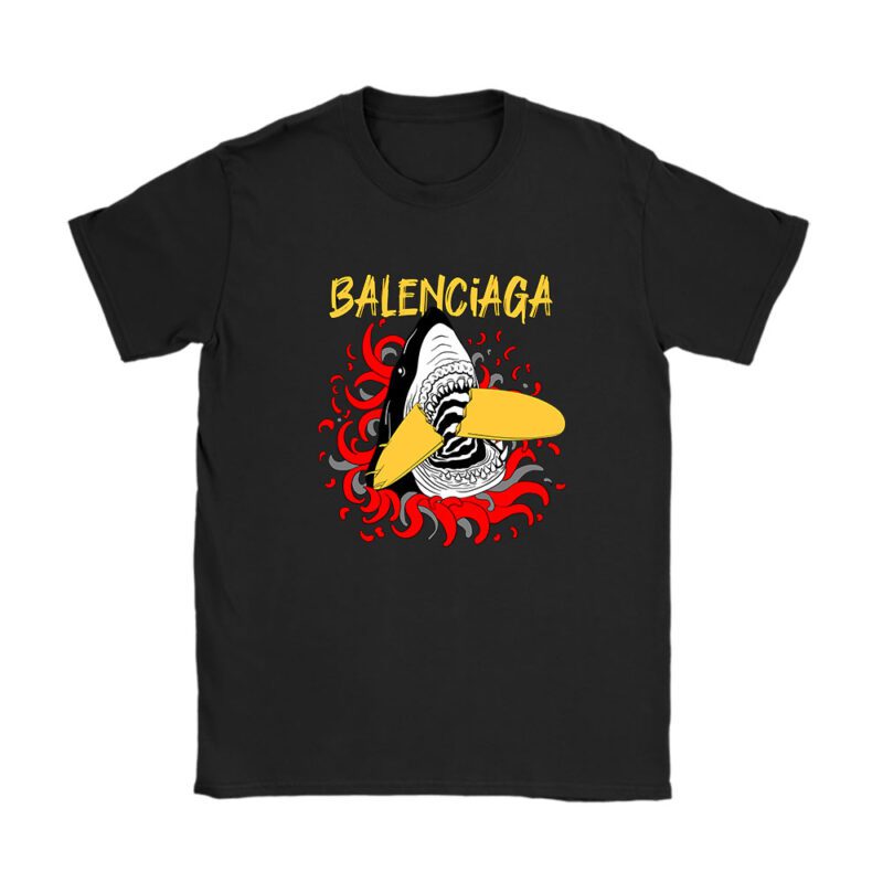 Cartoon Shark With Surfboard Balenciaga Unisex T-Shirt TAT5484