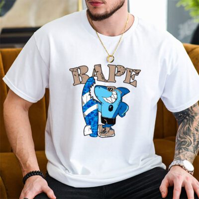 Cartoon Shark With Surfboard Bape Unisex T Shirt TAT5483 2