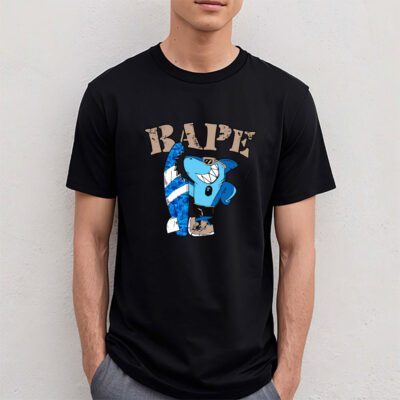 Cartoon Shark With Surfboard Bape Unisex T Shirt TAT5483 4