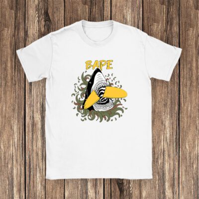 Cartoon Shark With Surfboard Bape Unisex T Shirt TAT5485 1