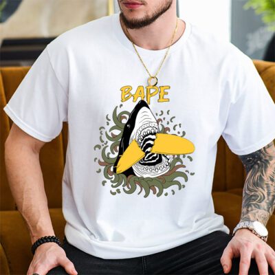 Cartoon Shark With Surfboard Bape Unisex T Shirt TAT5485 2