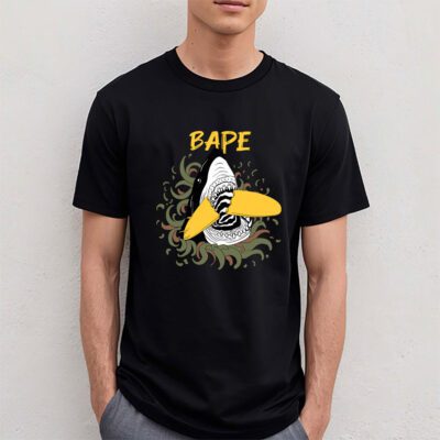Cartoon Shark With Surfboard Bape Unisex T Shirt TAT5485 4