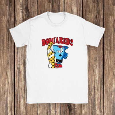 Cartoon Shark With Surfboard Dsquared2 Unisex T Shirt TAT5486 1