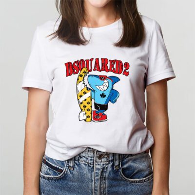 Cartoon Shark With Surfboard Dsquared2 Unisex T Shirt TAT5486 3