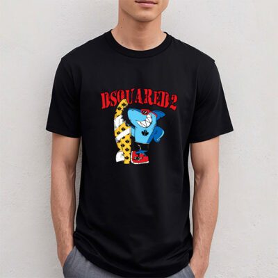 Cartoon Shark With Surfboard Dsquared2 Unisex T Shirt TAT5486 4