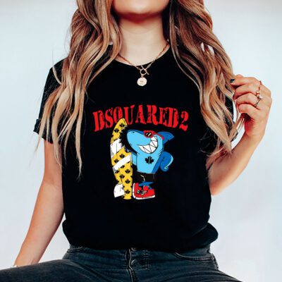 Cartoon Shark With Surfboard Dsquared2 Unisex T Shirt TAT5486 5