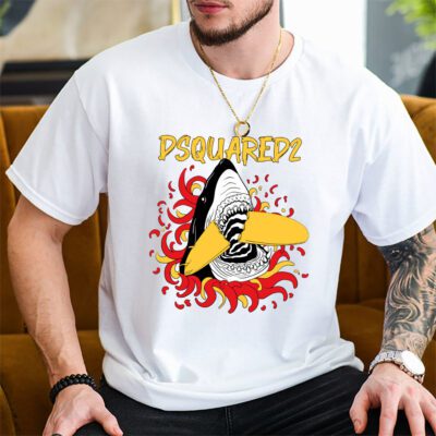 Cartoon Shark With Surfboard Dsquared2 Unisex T Shirt TAT5487 2