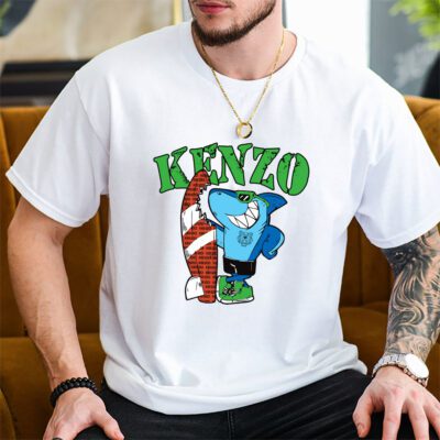 Cartoon Shark With Surfboard Kenzo Unisex T-Shirt TAT5490 2 Cartoon Shark With Surfboard Kenzo Unisex T Shirt TAT5490 2
