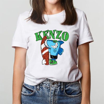 Cartoon Shark With Surfboard Kenzo Unisex T-Shirt TAT5490 3 Cartoon Shark With Surfboard Kenzo Unisex T Shirt TAT5490 3