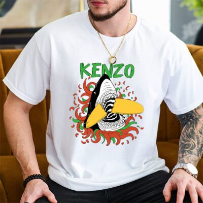 Cartoon Shark With Surfboard Kenzo Unisex T-Shirt TAT5491 2 Cartoon Shark With Surfboard Kenzo Unisex T Shirt TAT5491 2